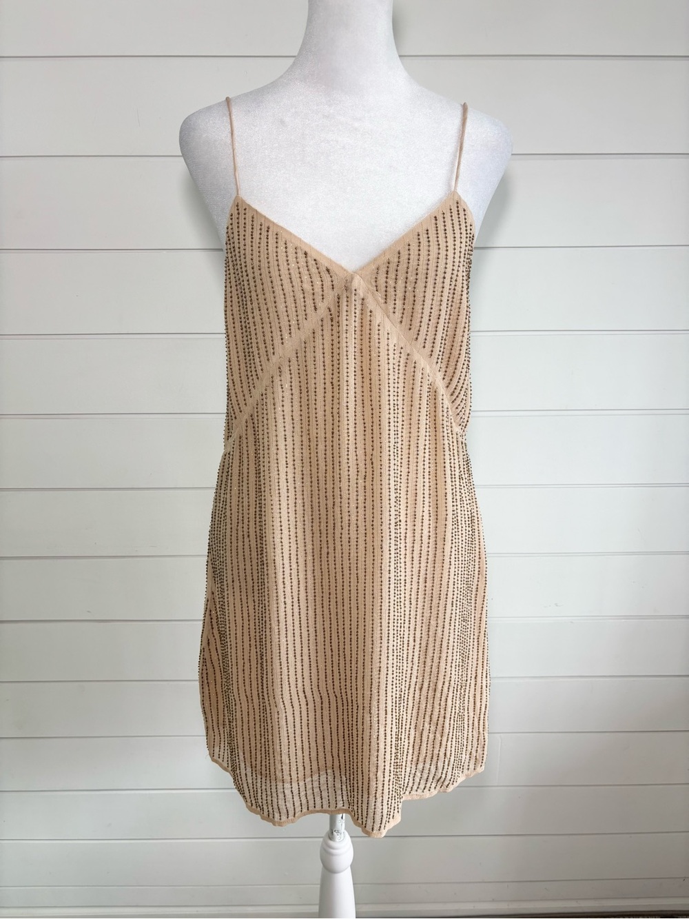 Zara Beaded Gold-Embellished Nude Slip Dress size XS